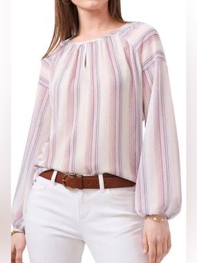 Vince Camuto stripe peasant blouse features a sheer, unstructured design